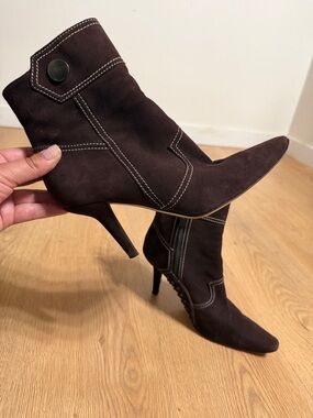 Tod's Dark Brown Suede Pointed Toe Stiletto Ankle Boots